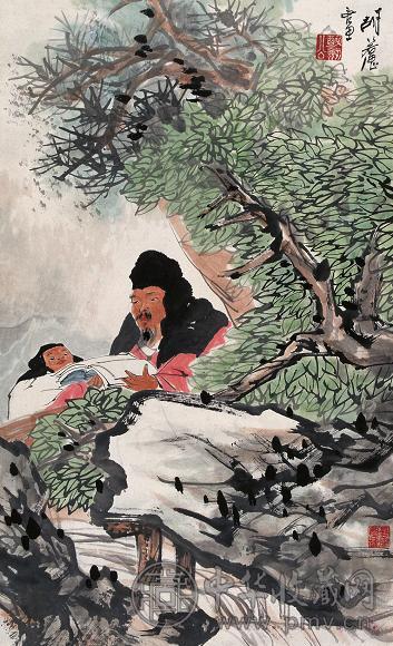 胡若思 读书图 立轴 设色纸本