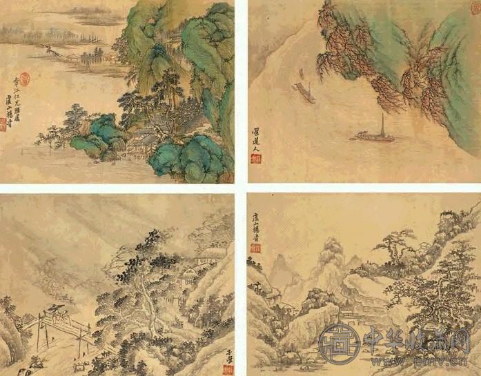 杨晋 山水 册页(10开选4) 设色绢本