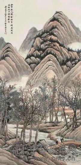 吴榖祥 1901年作 夕阳写秋影图 轴 纸本设色