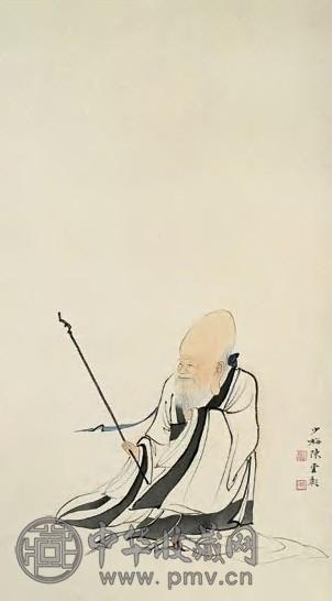 陈少梅 寿星 立轴 设色纸本