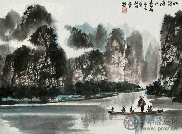 杨延文 1979年作 漓江春雨 立轴 设色纸本