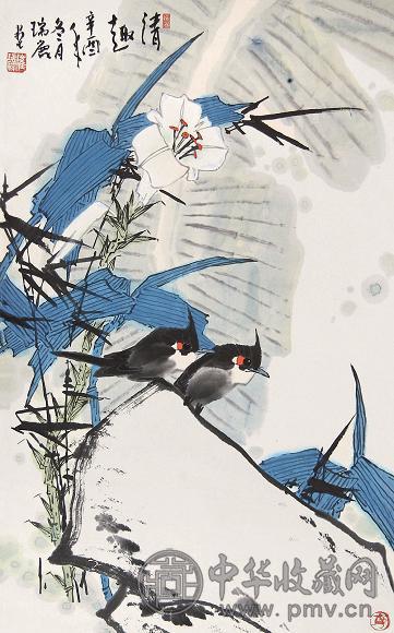 崔瑞鹿 花鸟 立轴 设色纸本