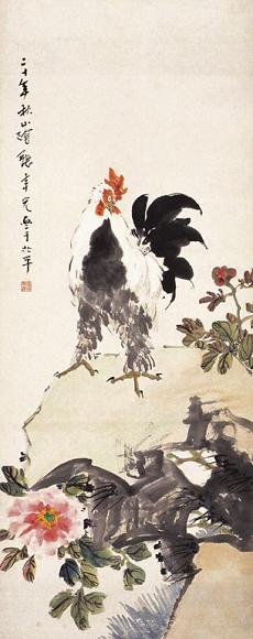 张聿光 公鸡 镜心