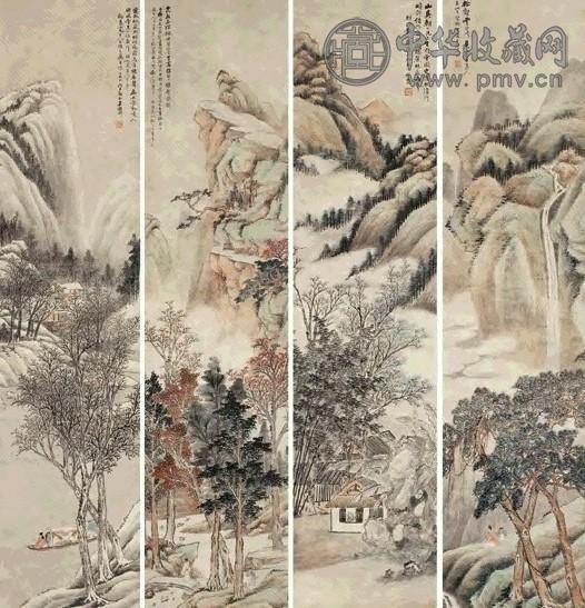 吴榖祥 松壑泉现图等山水 四屏 设色纸本