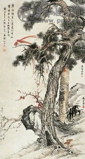 近现代 郑午昌 松柏长寿 轴