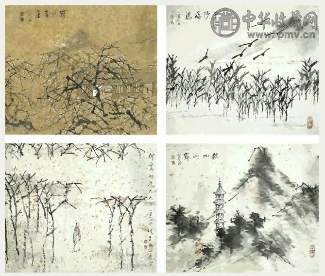 清 虚谷 山水 镜心