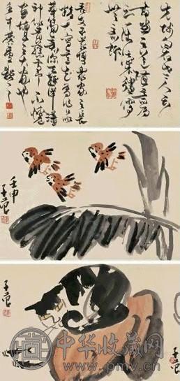 崔子范 花鸟 册页(12开选3) 设色纸本