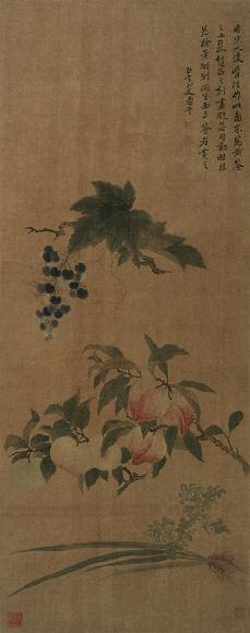 恽寿平(款) 蔬果 立轴 设色绢本