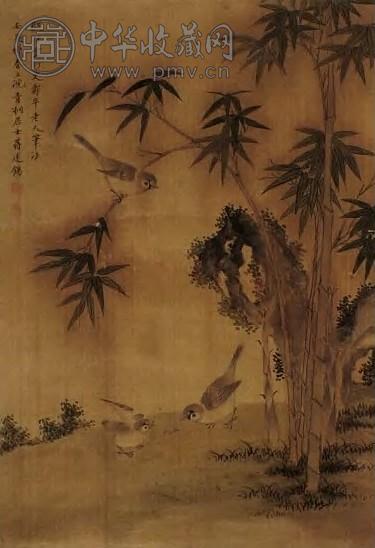 清 蒋廷锡 雏禽捕食图 轴