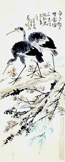 李苦禅 乔木双禽 立轴 设色纸本