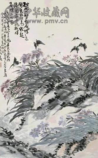 谢公展 1929年作 蝶恋花图 立轴 设色纸本
