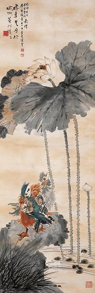 张聿光 1950(庚寅)年作 荷花鸳鸯图 立轴 设色纸本