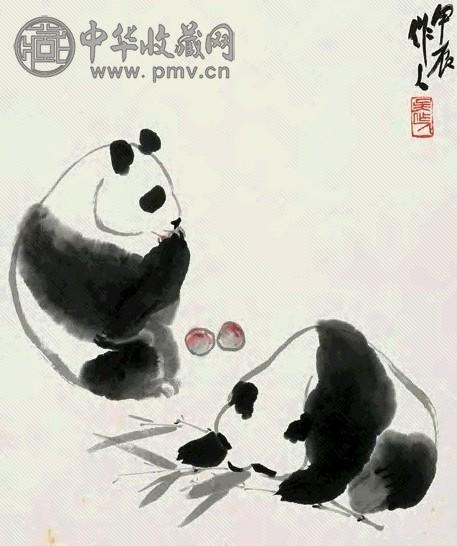 吴作人 1964年作 熊猫 立轴 设色纸本
