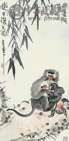 李雁 母子得寿 立轴 设色