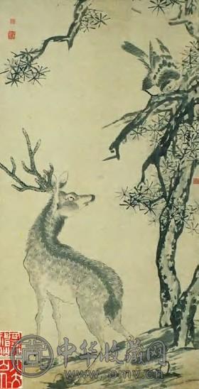 清 八大山人 松鹰俊鹿 轴