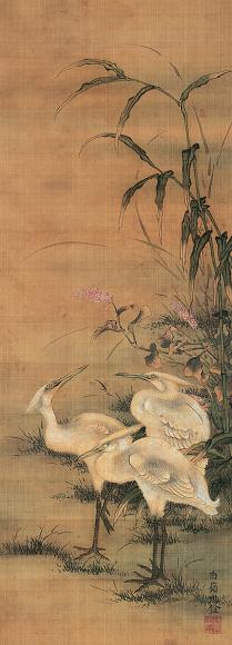 沈铨 三鹤图 立轴 绢本