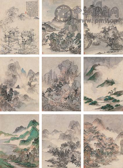 张宏 仿各家山水 册页(9开) 设色纸本