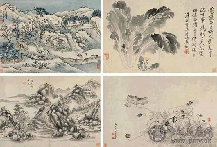 恽寿平 杨晋等 花卉 山水 册页(4开) 设色纸本