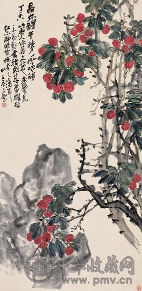 赵云壑 甲子(1924年)作 荔枝湖石图 立轴 设色纸本
