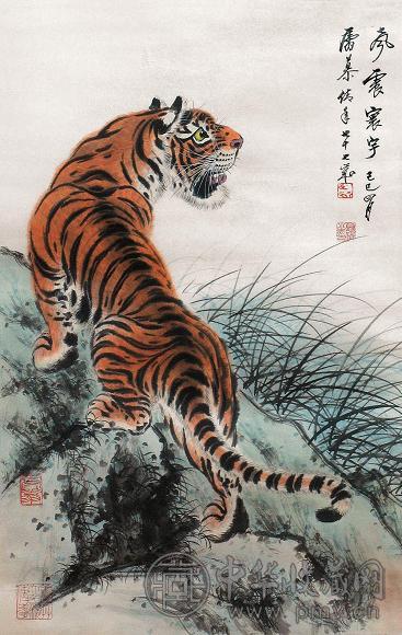 慕凌飞 声振寰宇 立轴 设色纸本