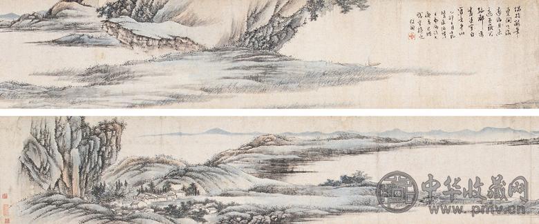 张船山 清代 山水 手卷 设色纸本