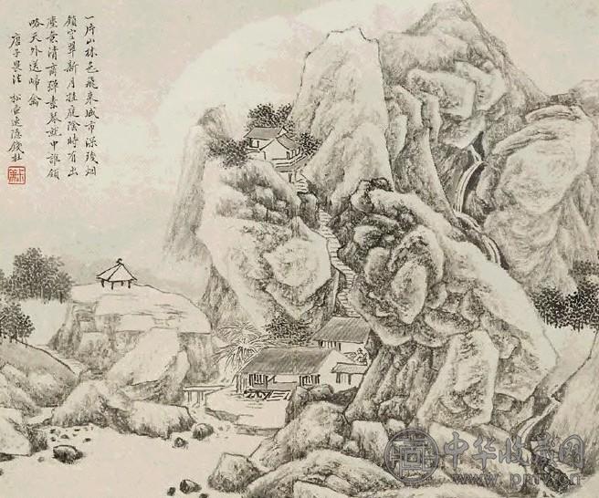 钱杜 残烟锁翠 镜心 水墨纸本