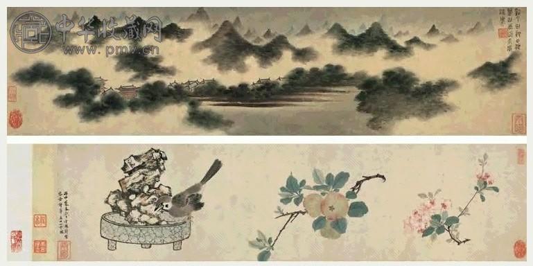 丁云鹏 山水花鸟合卷 手卷 设色纸本
