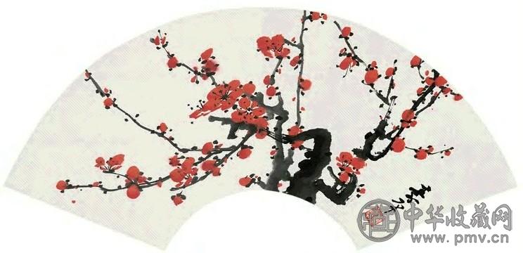 董寿平 红梅 扇面片 设色纸本