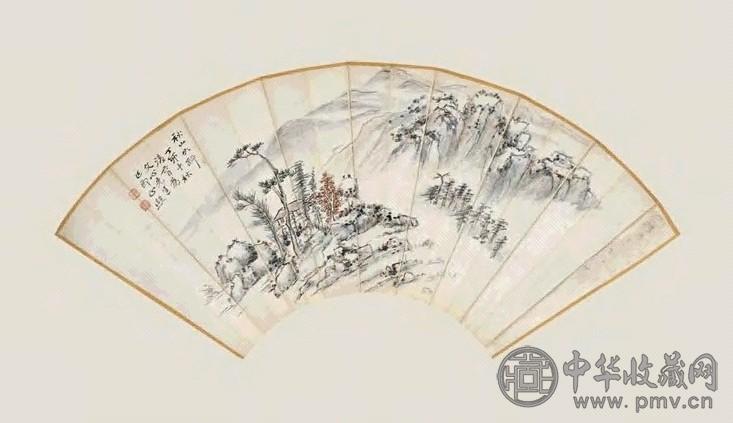 曾熙 1927年作 山水书法 扇面