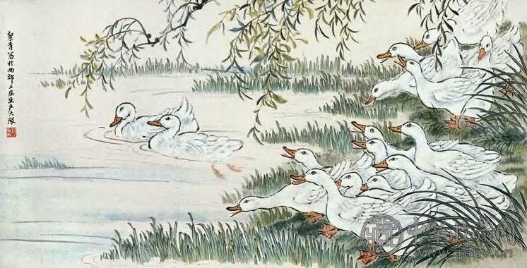 胡絜青 群鸭 镜心 设色