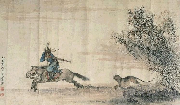 马晋 骑猎图 横幅 设色纸本