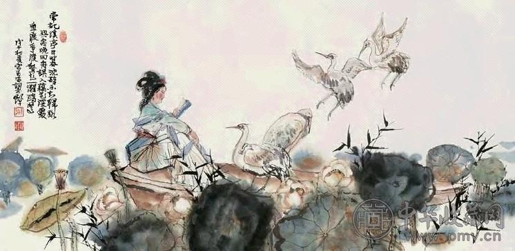 程十发 1978年作 溪亭日暮 镜心