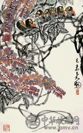 陈大羽 己未(1979)年作 腊嘴紫藤 立轴 设色纸本