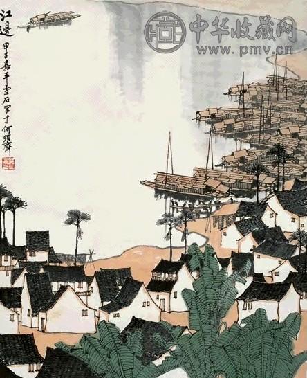 贾又福 江边 立轴 设色纸本