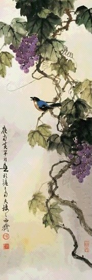 黄幻吾 1981年作 葡萄翠羽图 立轴 设色纸本
