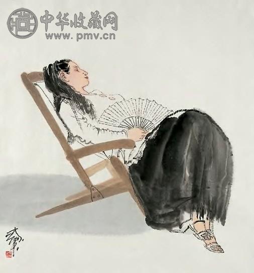 何家英 歇 镜片 设色纸本