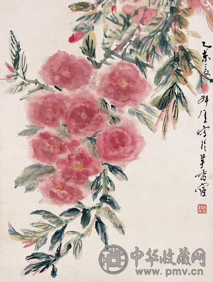 钱瘦铁 1955年作 花卉图 立轴 设色纸本