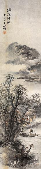 吴石僊 1897年作 烟溪渔艇图 镜心 设色纸本