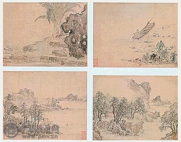 明 张宏 山水人物 册页(10开) 设色绢本