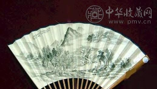 彭旸 山水 扇面 水墨纸本