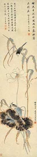 清 潘恭寿 荷花小鸟 轴