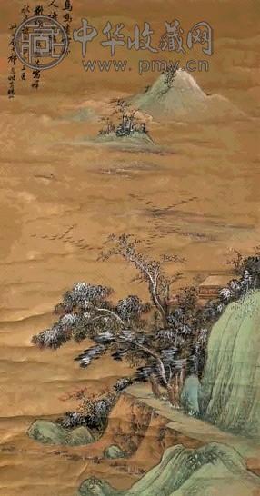 祁崑 1944年作 峒关蒲雪图 立轴 设色金笺