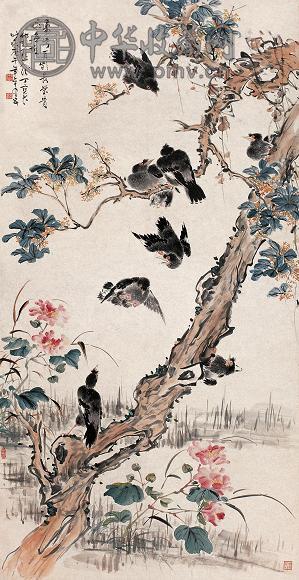 丁宝书 庚午(1930年)作 富贵寿考图 立轴 设色纸本