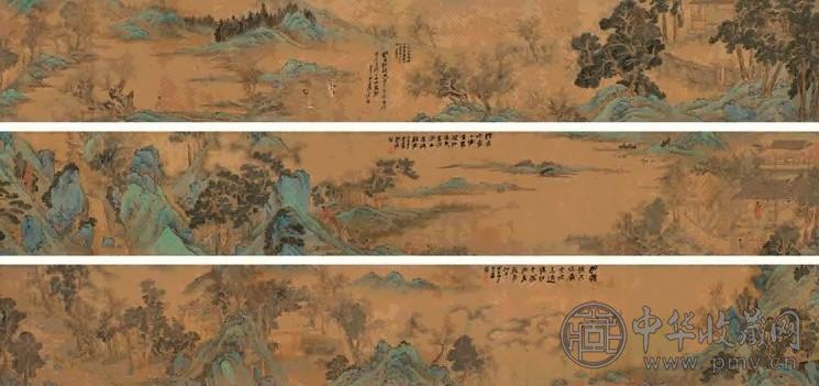 文徵明 松村逸隐图 手卷 青绿绢本