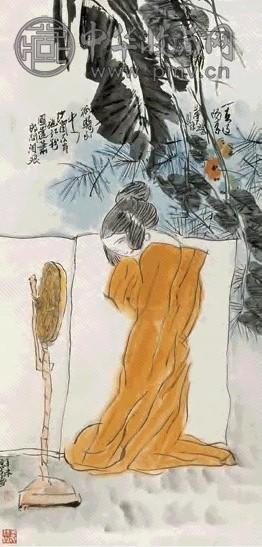 方增先 1991年作 女郎红粉图 立轴 设色纸本