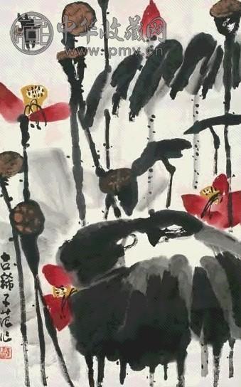 崔子范 荷塘清趣 立轴 设色纸本