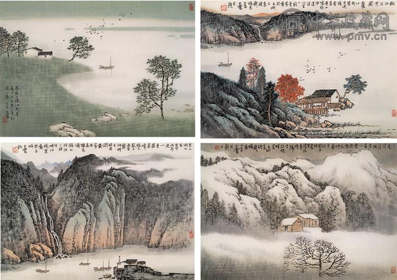 宋玉麟 山水四景 镜心(4帧) 设色纸本