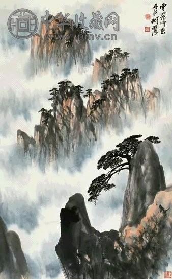 胡若思 云霭峰峦 立轴 设色纸本