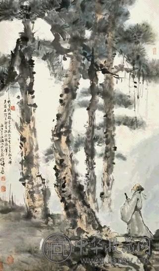 白伯骅 听涛图 立轴 设色纸本