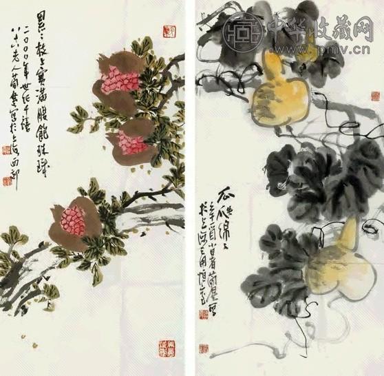 张曹简楼 花卉(2张) 画芯 纸本